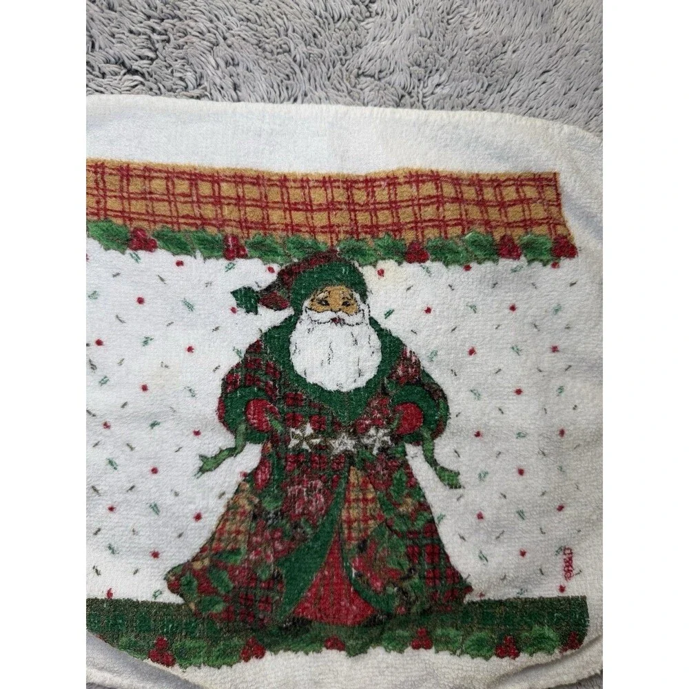 3 Vintage Christmas Cotton Kitchen‎ Towels Fringe Santa Reindeer Tree Cannon B&D
